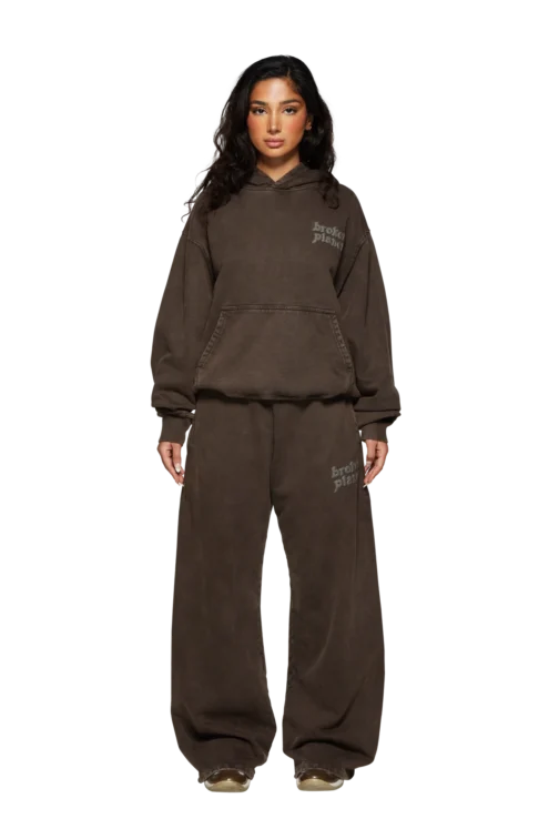 Broken Planet Basics Wide Leg Sweatpants Brown - Image 8