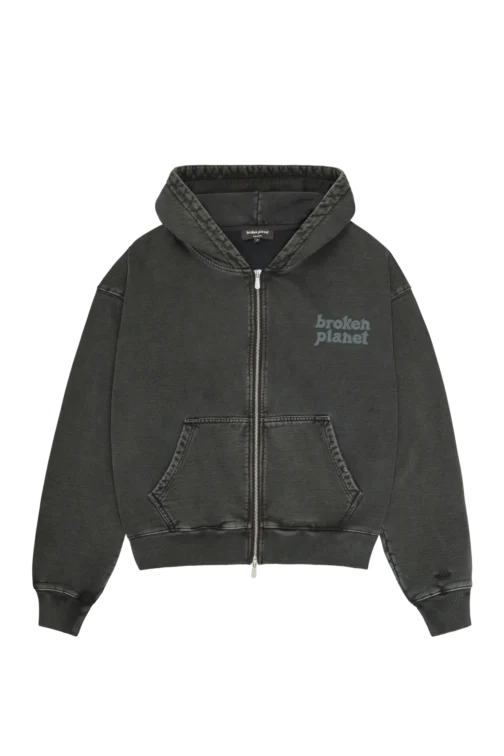 Broken Planet Washed Soot Zip Up Hoodie - Black