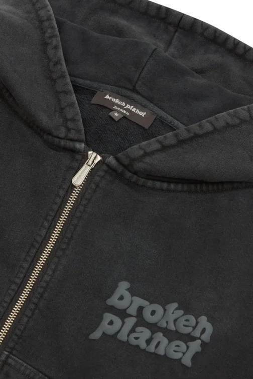 Broken Planet Washed Soot Zip Up Hoodie - Black - Image 3