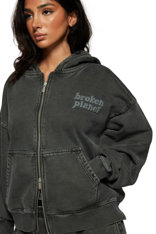 Broken Planet Washed Soot Zip Up Hoodie - Black - Image 6